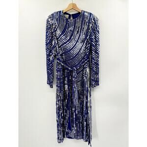 Judith Ann S Blue Silk Sequin Long Sleeve Dress vintage